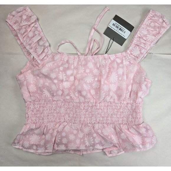 Lelis Baby Pink Floral Cap Sleeve Blouse Medium - Picture 7 of 8